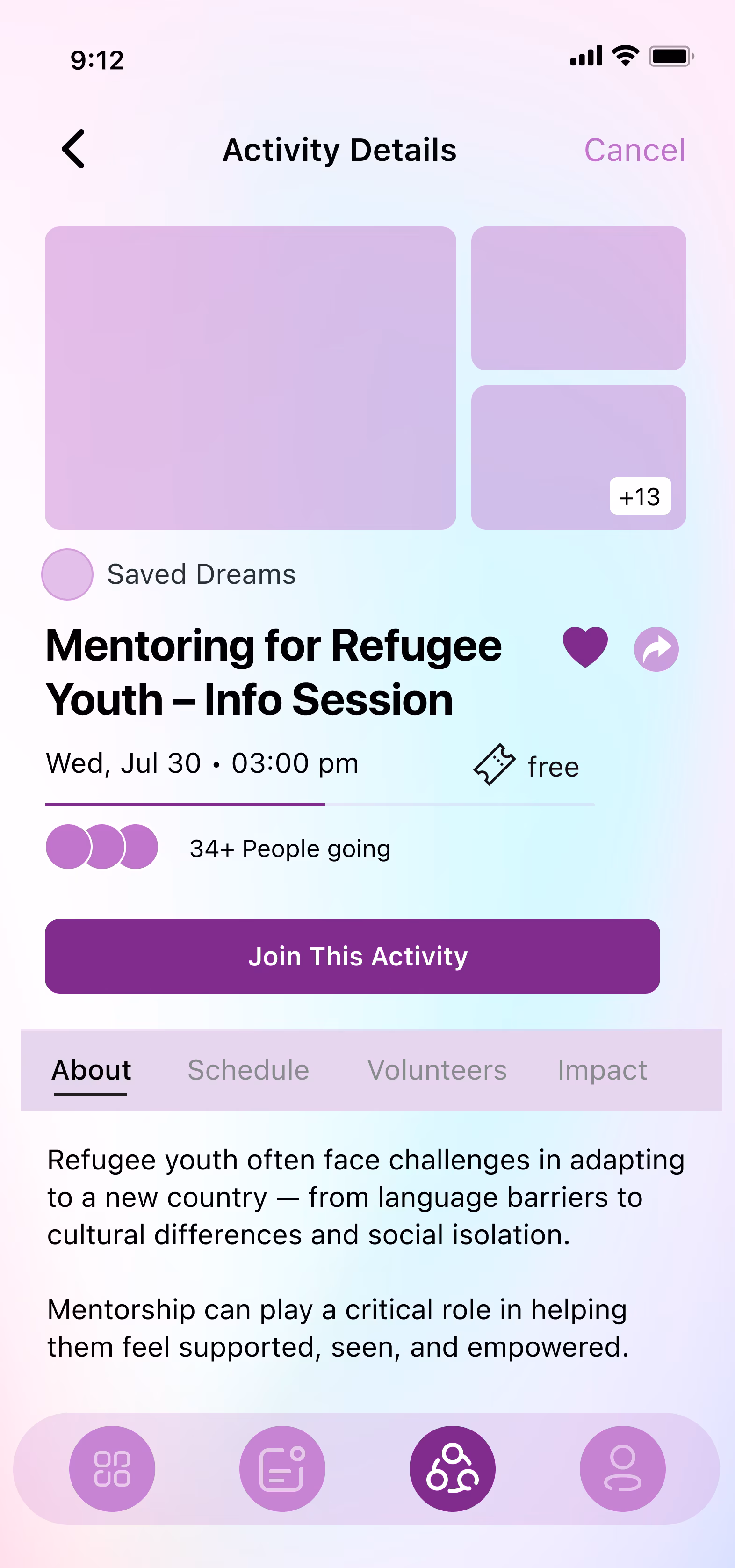 Daily Angel activity details screen